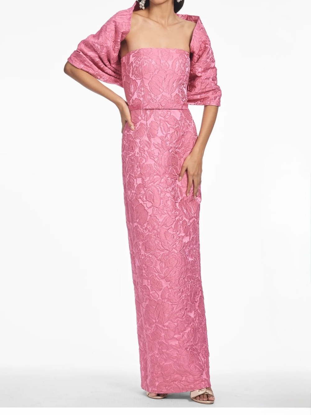 Sachin + Babi Strapless Rose-Pink Sophia Jacquard Gown Dress w/Shawl